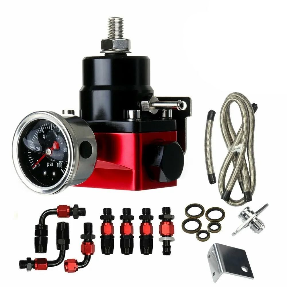 Casstad Schwarz-Rot Einstellbarer Kraftstoffdruckregler-Satz Öl 0-100psi Manometer -6AN 6AN von Casstad