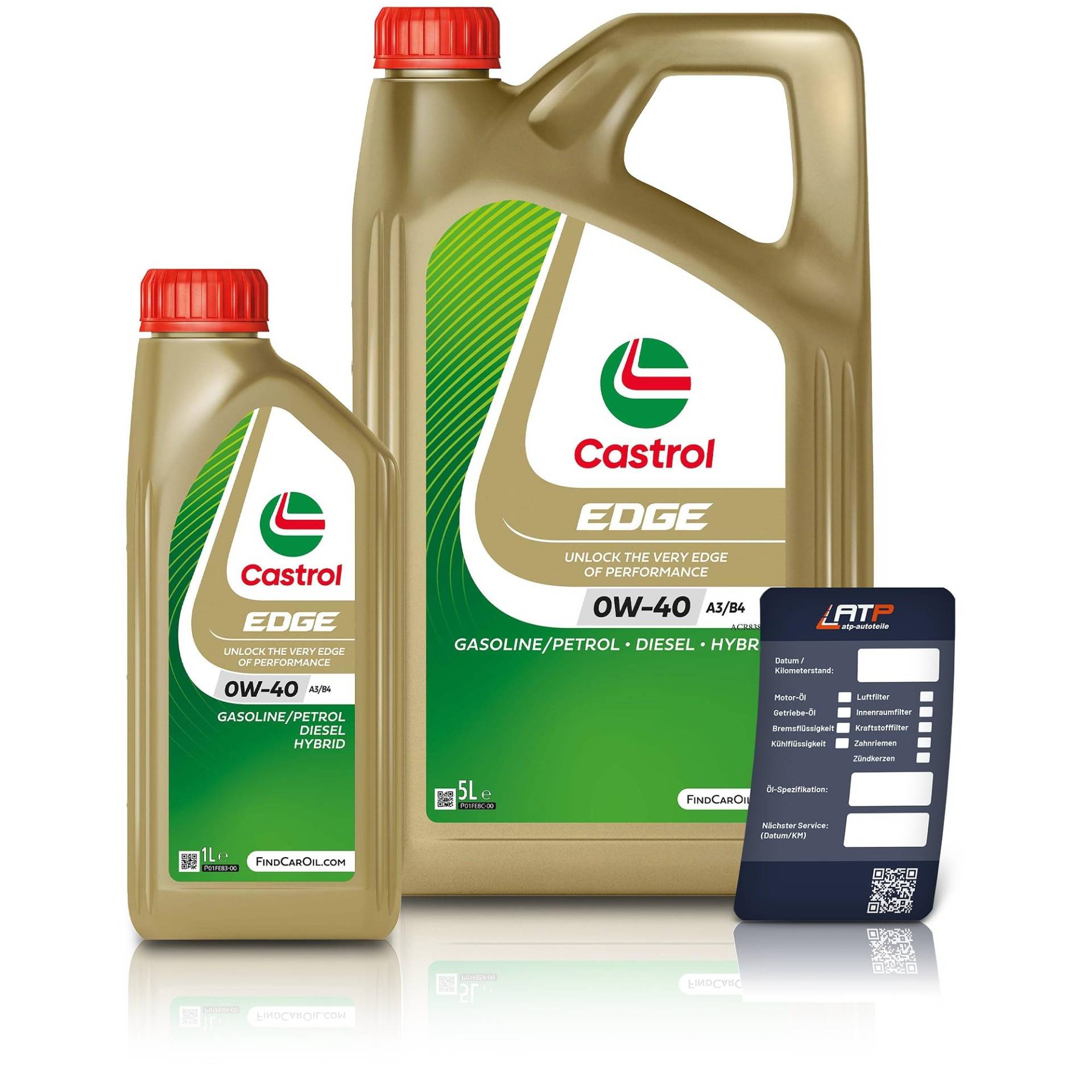 1 L + 5 L = 6 Liter Castrol Edge Fluid Titanium 0W-40 A3/B4 Motoröl inkl. Castrol Ölwechselanhänger von Castrol Bundle