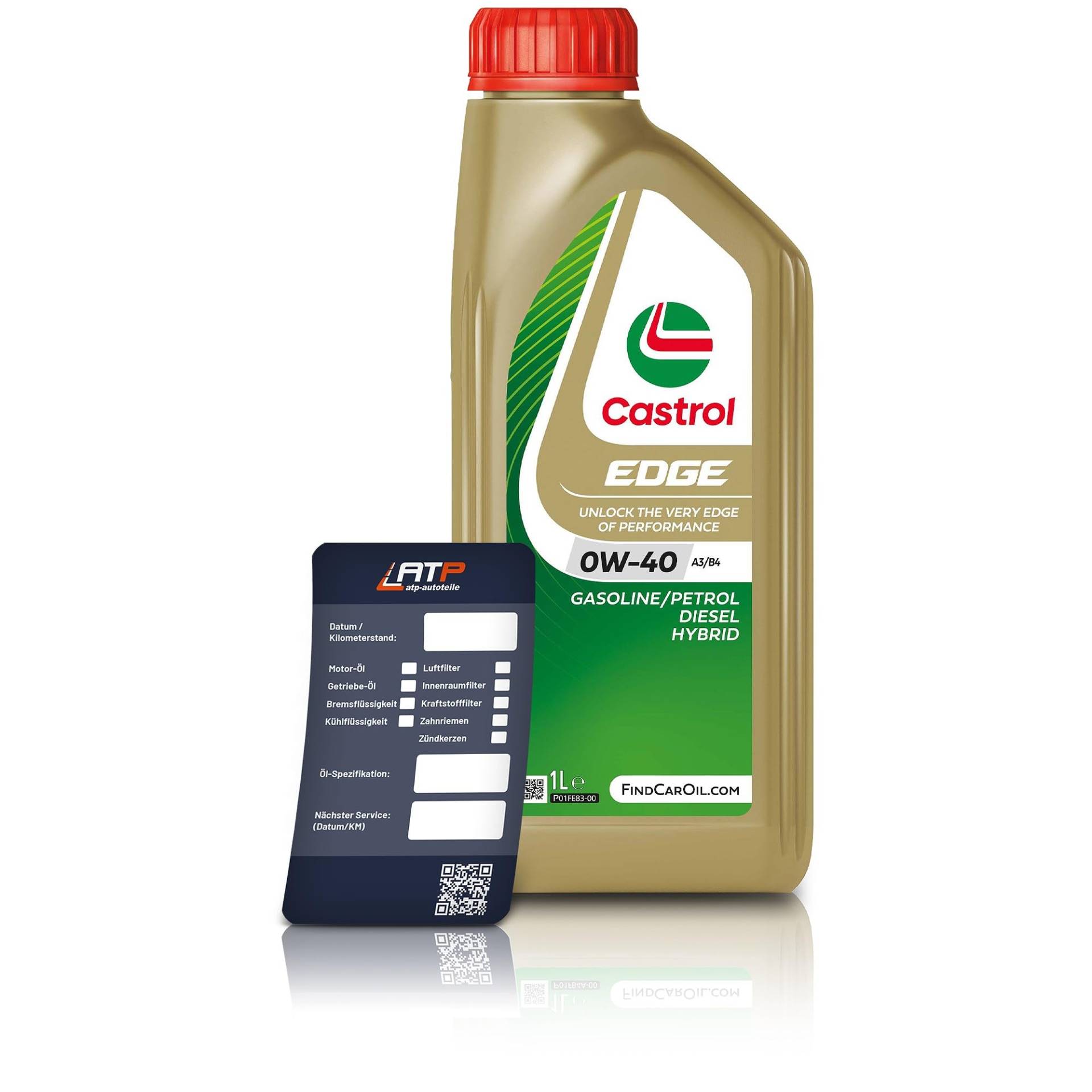 1 L Liter Castrol Edge Fluid Titanium 0W-40 A3/B4 Motoröl inkl. Castrol Ölwechselanhänger von Castrol Bundle