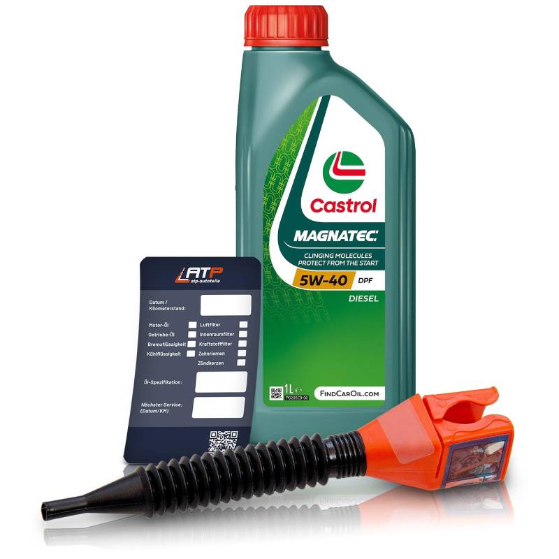 1 L Liter Castrol Magnatec Diesel 5W-40 DPF Motoröl inkl. Castrol Ölwechselanhänger und Einfülltrichter von Castrol Bundle