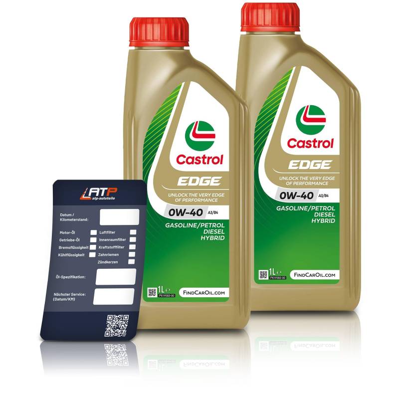 2x 1 L = 2 Liter Castrol Edge Fluid Titanium 0W-40 A3/B4 Motoröl inkl. Castrol Ölwechselanhänger von Castrol Bundle