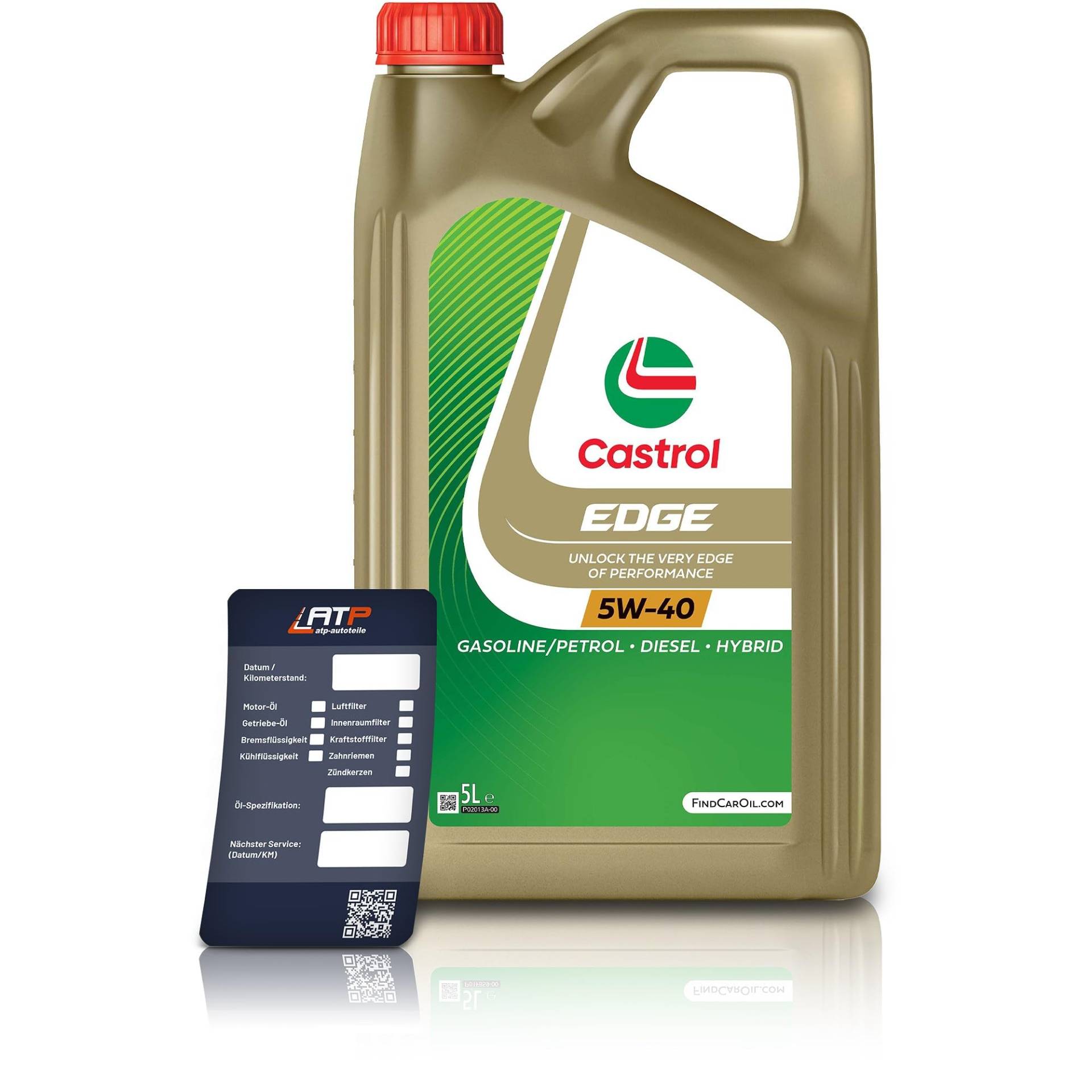 5 L Liter Castrol Edge Fluid Titanium 5W-40 Motoröl inkl. Castrol Ölwechselanhänger von Castrol Bundle