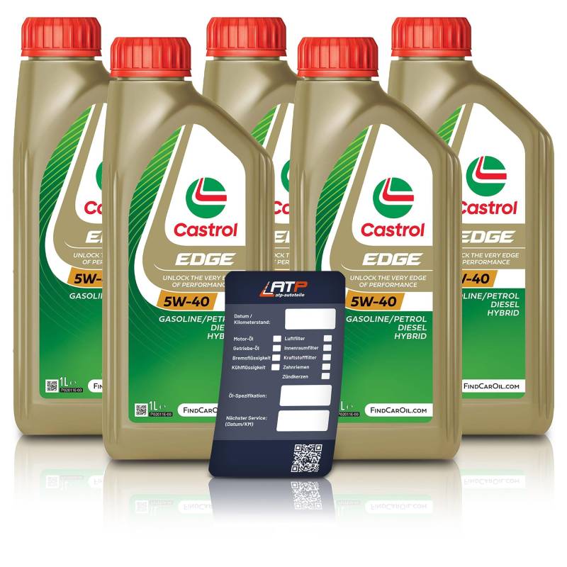 5x 1 L = 5 Liter Castrol Edge Fluid Titanium 5W-40 Motoröl inkl. Castrol Ölwechselanhänger von Castrol Bundle