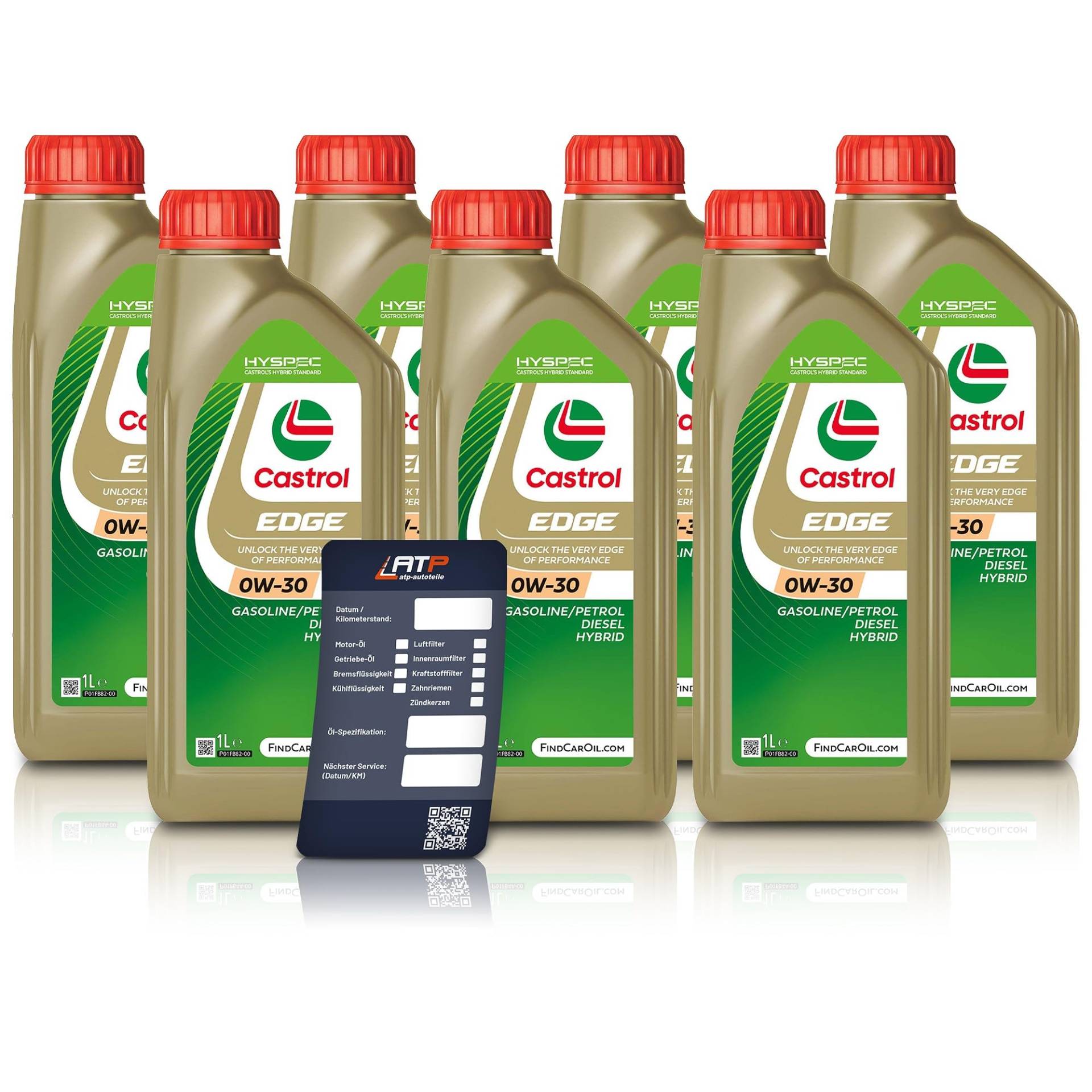 7x 1 L = 7 Liter Castrol Edge Fluid Titanium 0W-30 Motoröl inkl. Castrol Ölwechselanhänger von Castrol Bundle