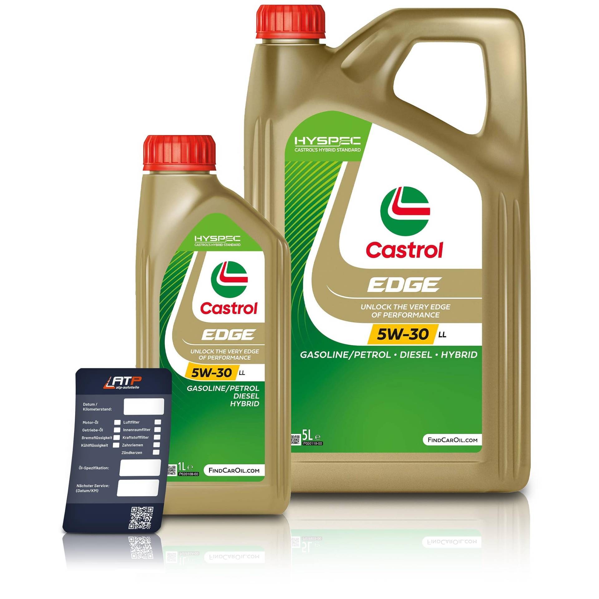 1 L + 5 L = 6 Liter Castrol Edge Fluid Titanium 5W-30 LL Motoröl inkl. Castrol Ölwechselanhänger von Castrol