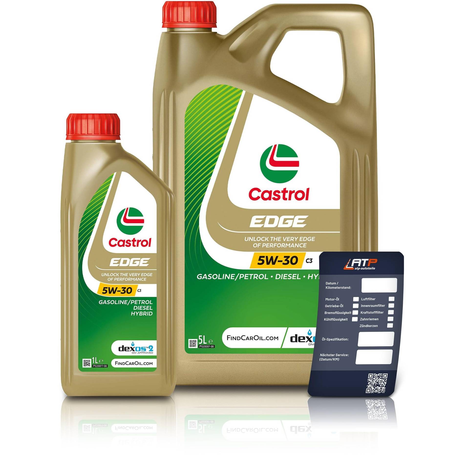 1 L + 5 L = 6 LITER CASTROL Edge Fluid Titanium 5W-30 C3 Motoröl inkl. Castrol Ölwechselanhänger von Castrol