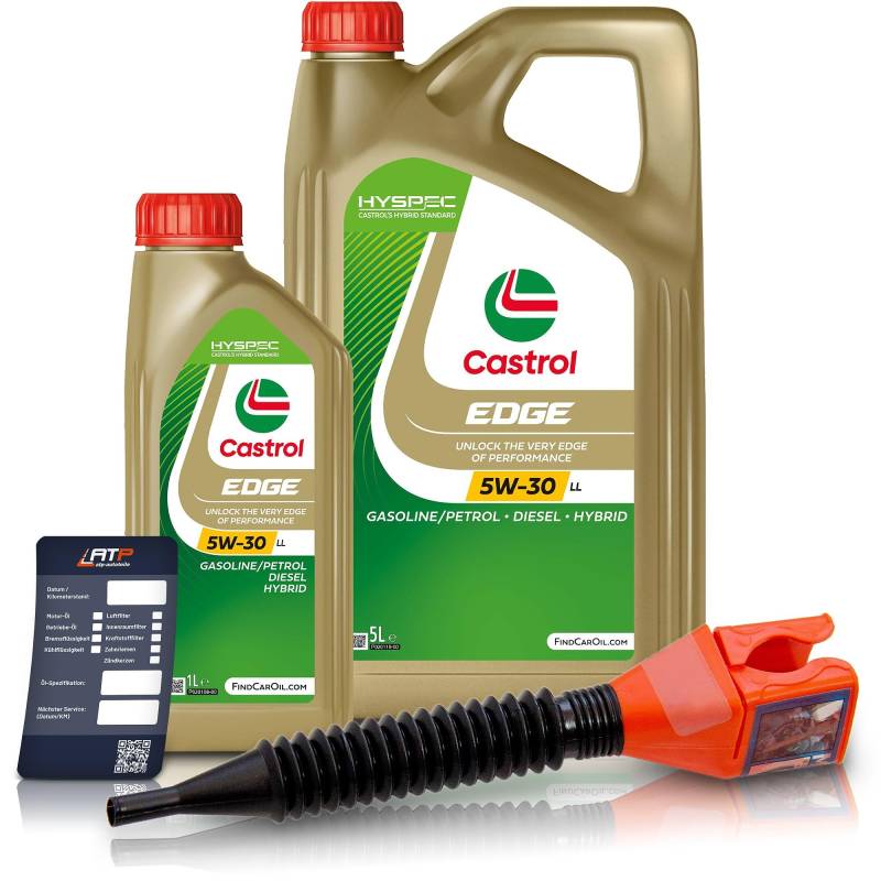 1 L + 5 L = 6 Liter Castrol Edge Fluid Titanium 5W-30 LL Motoröl inkl. Castrol Ölwechselanhänger und Einfülltrichter von Castrol