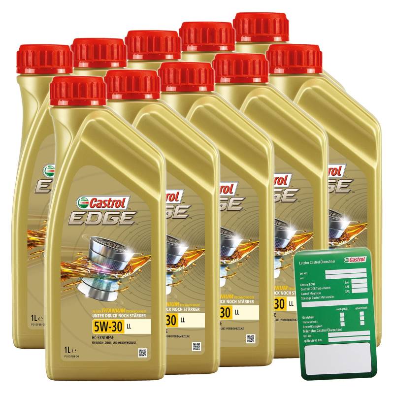 10x 1 L Liter Castrol Edge Fluid Titanium 5W-30 LL Motoröl inkl. Castrol Ölwechselanhänger von Castrol