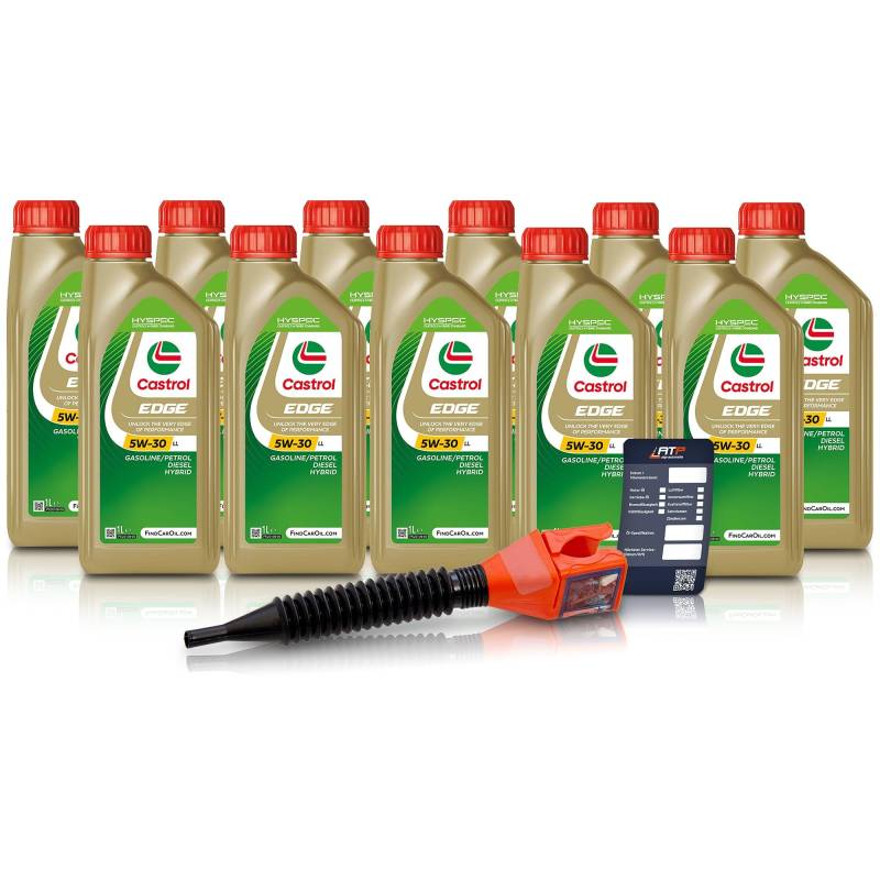 11x 1 L Liter Castrol Edge Fluid Titanium 5W-30 LL Motoröl inkl. Castrol Ölwechselanhänger und Einfülltrichter von Castrol