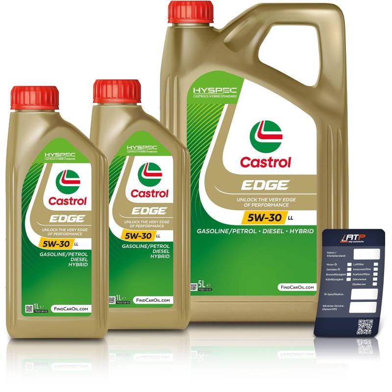 2x 1 L + 5 L = 7 Liter Castrol Edge Fluid Titanium 5W-30 LL Motoröl inkl. Castrol Ölwechselanhänger von Castrol