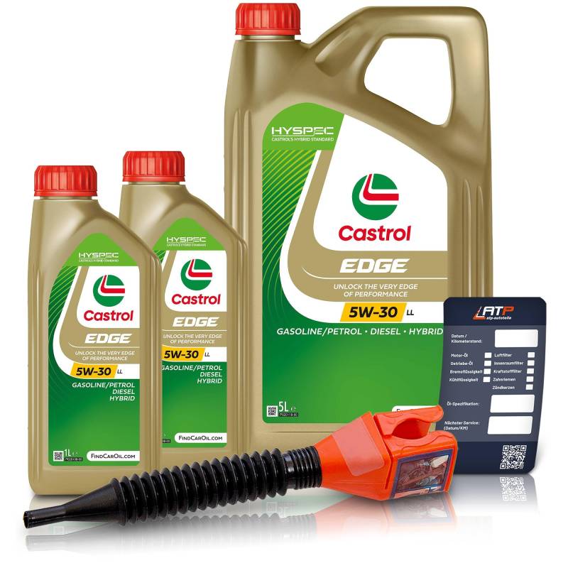 2x 1 L + 5 L = 7 Liter Castrol Edge Fluid Titanium 5W-30 LL Motoröl inkl. Castrol Ölwechselanhänger und Einfülltrichter von Castrol