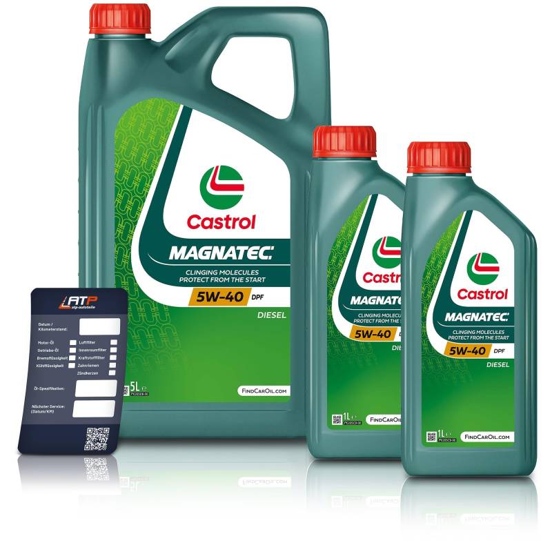 2x 1 L + 5 L = 7 Liter Castrol Magnatec Diesel 5W-40 DPF Motoröl inkl. Castrol Ölwechselanhänger von Castrol