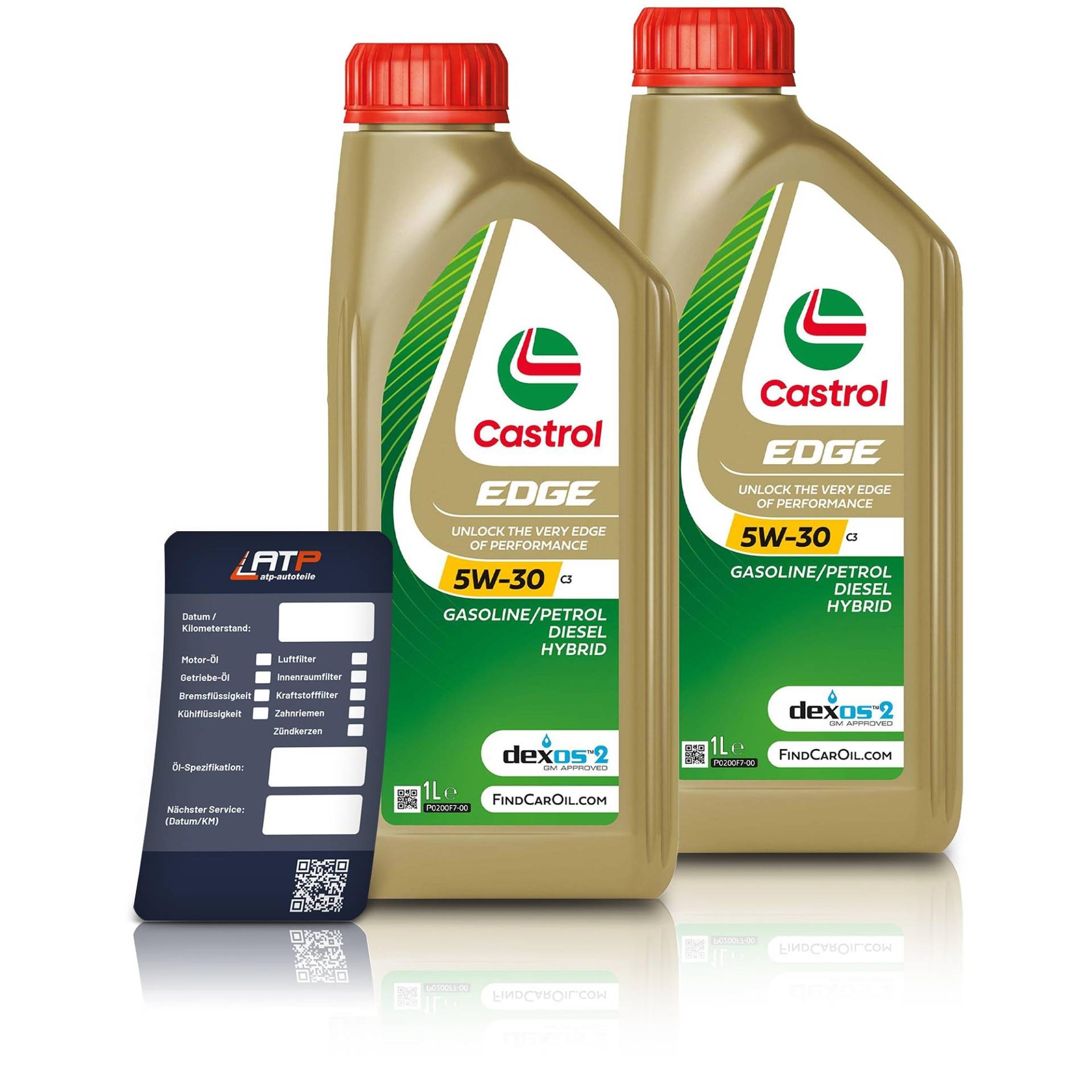 2x 1 L LITER CASTROL EDGE FLUID TITANIUM 5W-30 C3 Motoröl inkl. Castrol Ölwechselanhänger von Castrol