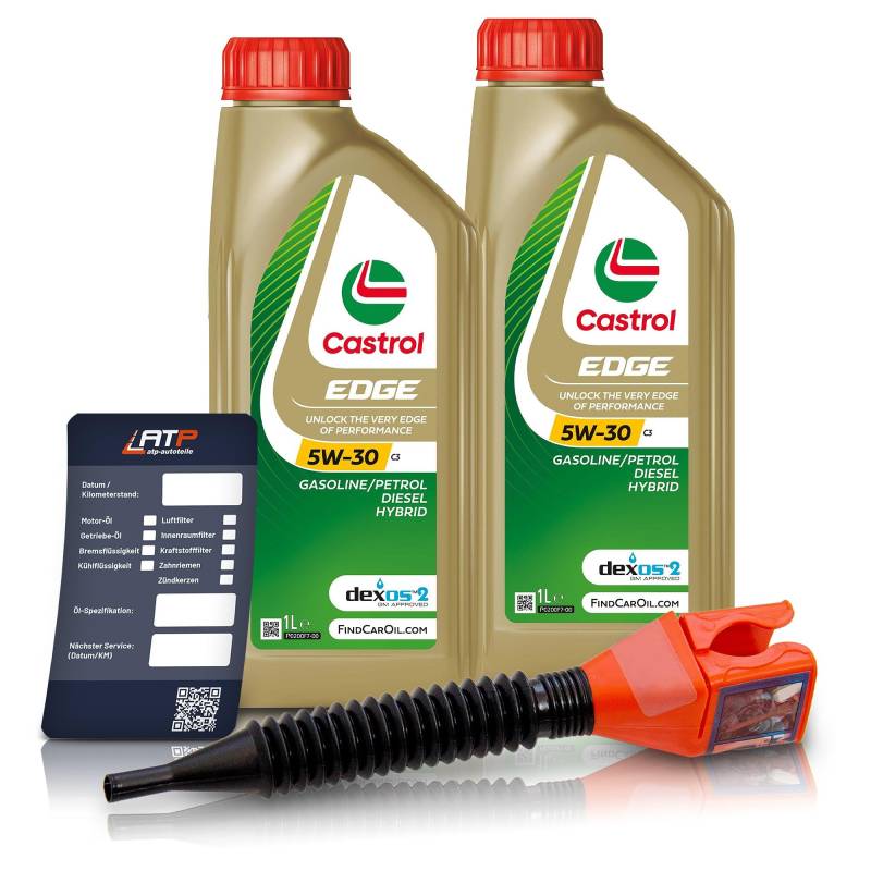 2x 1 L LITER CASTROL Edge Fluid Titanium 5W-30 C3 Motoröl inkl. Castrol Ölwechselanhänger und Einfülltrichter von Castrol