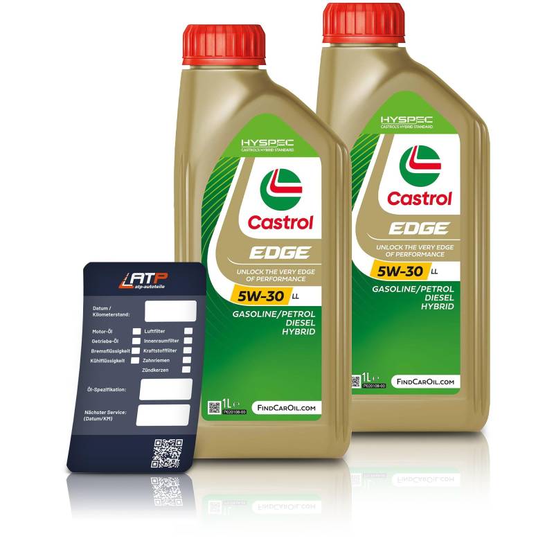 2x 1 L Liter Castrol Edge Fluid Titanium 5W-30 LL Motoröl inkl. Castrol Ölwechselanhänger von Castrol