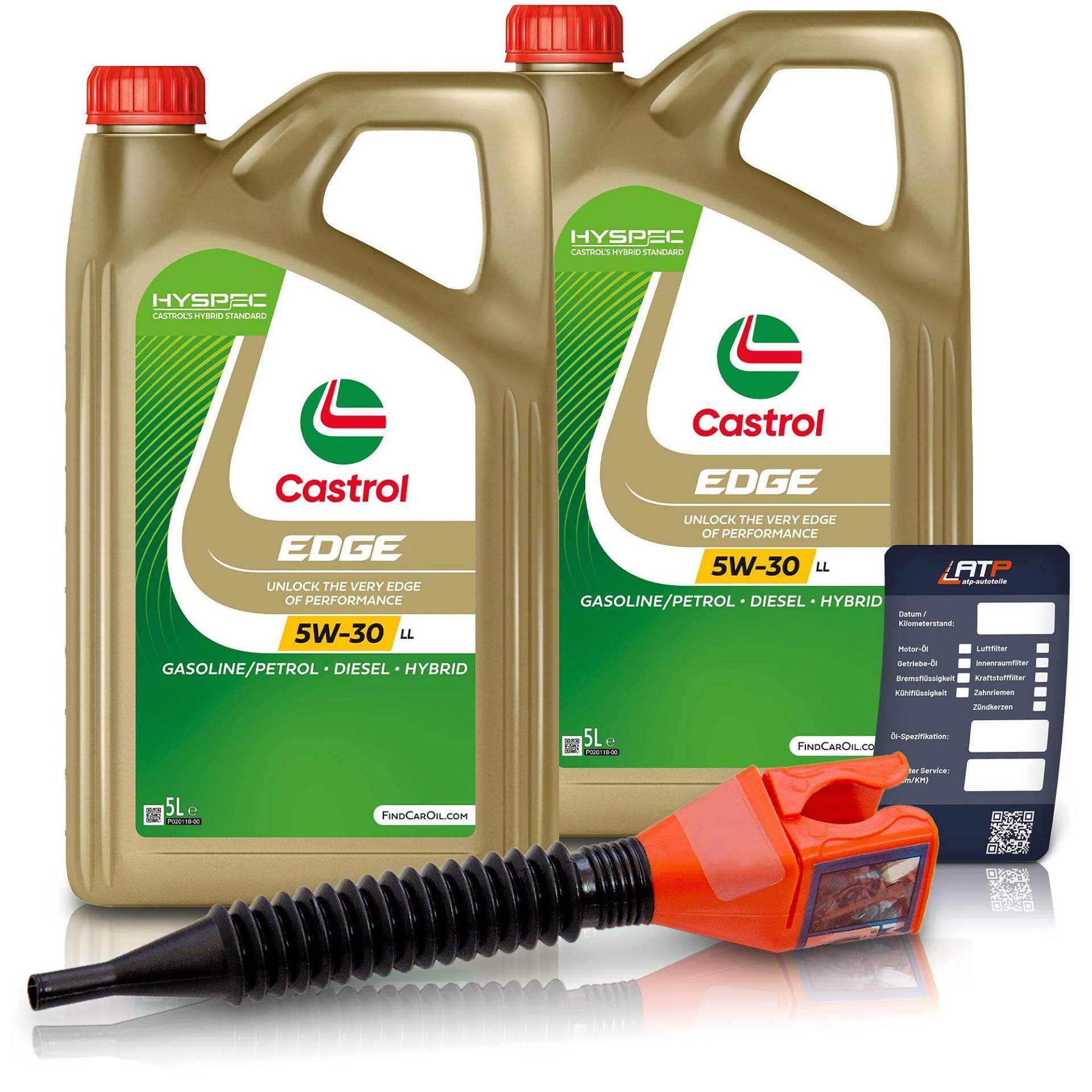 2x 5 L = 10 Liter Castrol Edge Fluid Titanium 5W-30 LL Motoröl inkl. Castrol Ölwechselanhänger und Einfülltrichter von Castrol