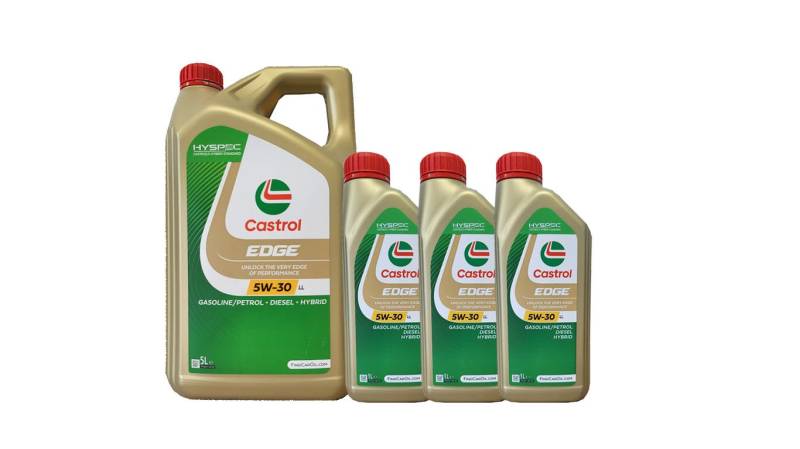 3x 1 L + 5 L = 8 Liter Castrol Edge Fluid Titanium 5W-30 LL Motoröl inkl. Castrol Ölwechselanhänger von Castrol