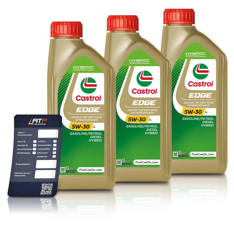 3x 1 L Liter Castrol Edge Fluid Titanium 5W-30 LL Motoröl inkl. Ölwechselanhänger von Castrol