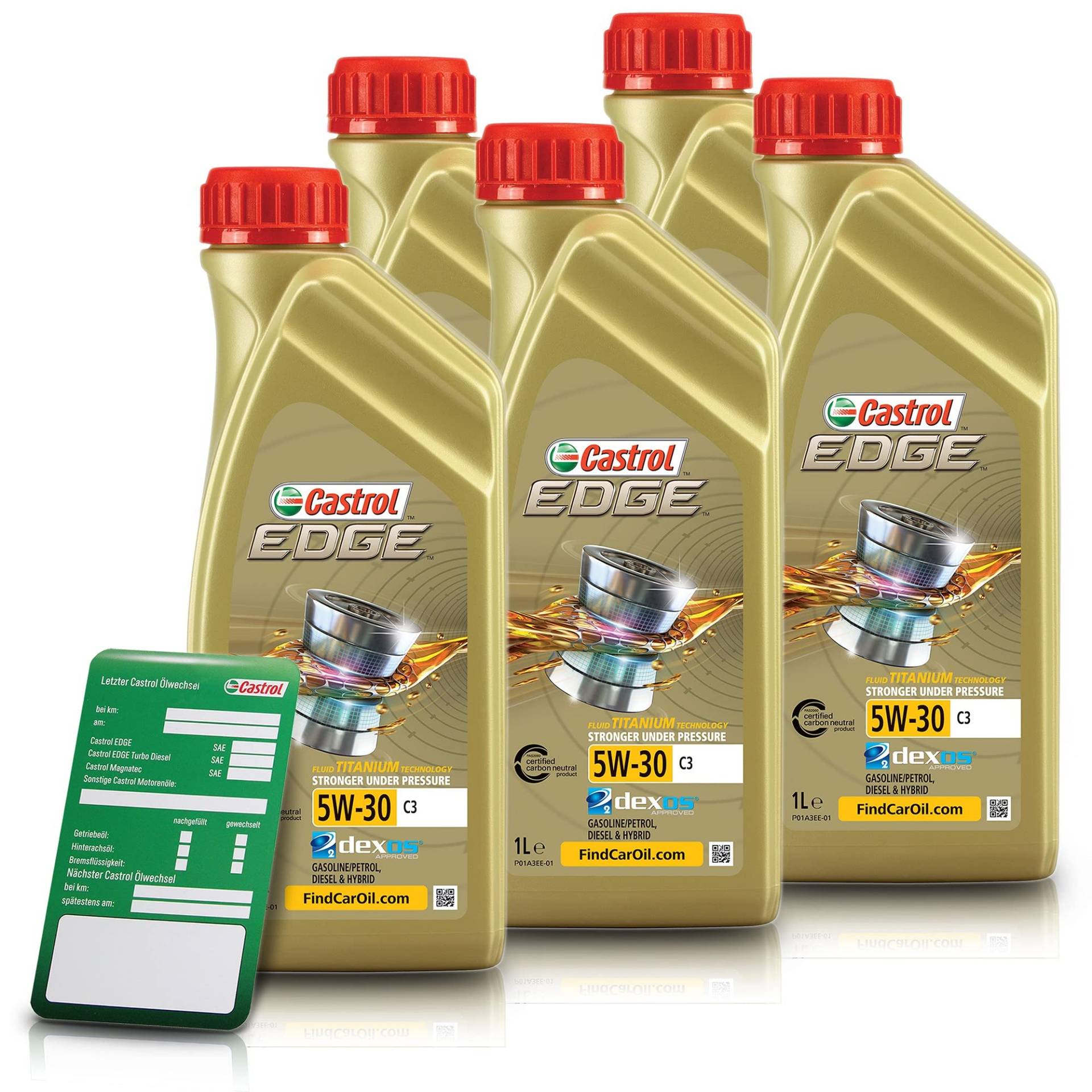 5x 1 L LITER CASTROL EDGE FLUID TITANIUM 5W-30 C3 Motoröl inkl. Castrol Ölwechselanhänger von Castrol