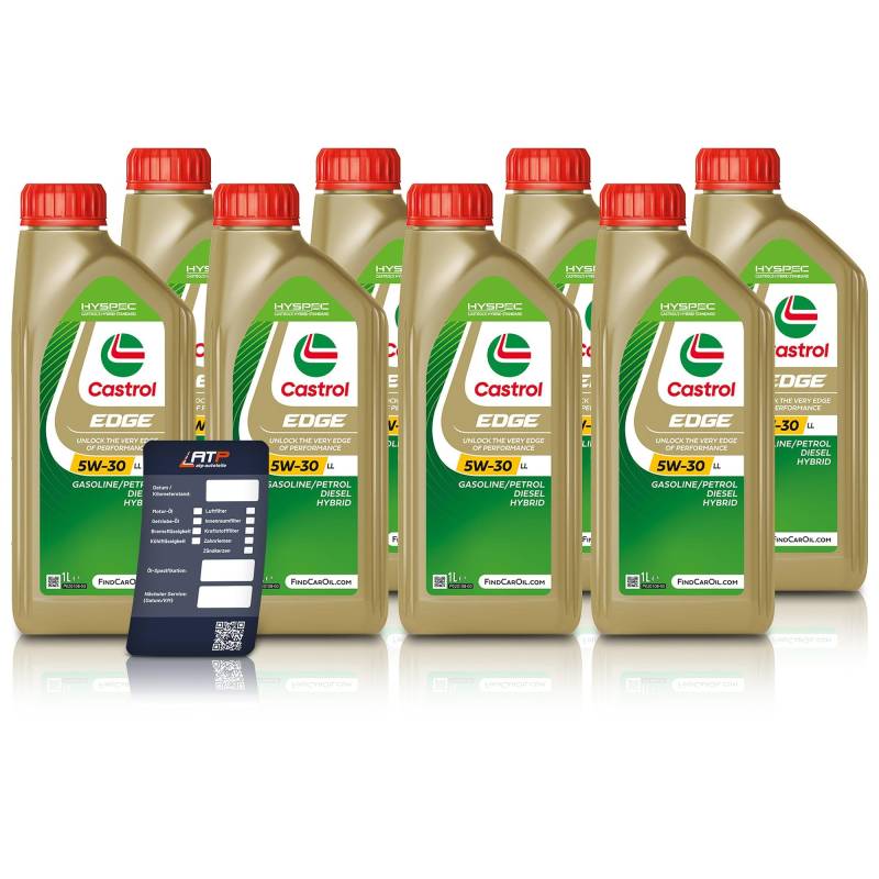 8x 1 L Liter Castrol Edge Fluid Titanium 5W-30 LL Motoröl inkl. Castrol Ölwechselanhänger von Castrol