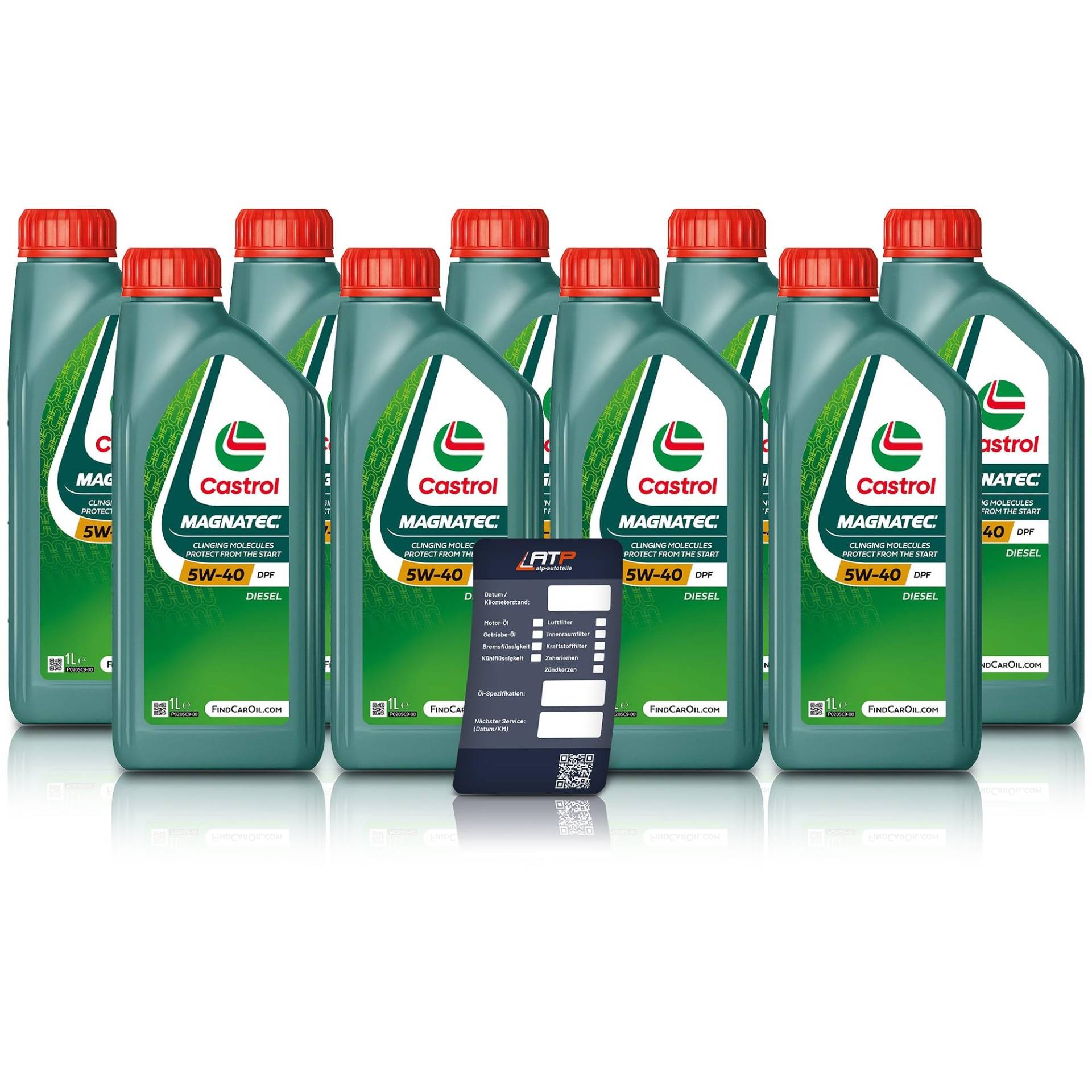 9x 1 L = 9 Liter Castrol Magnatec Diesel 5W-40 DPF Motoröl inkl. Castrol Ölwechselanhänger von Castrol