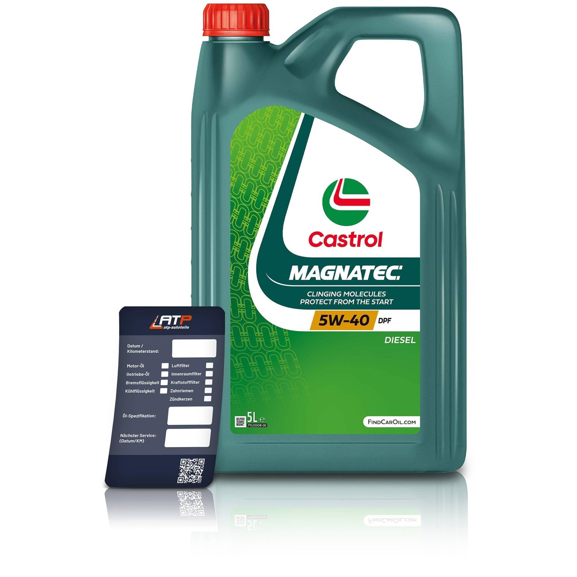 Castrol 10821054 5 L Liter Castrol Magnatec Diesel 5W-40 DPF Motoröl inkl. Castrol Ölwechselanhänger von Castrol