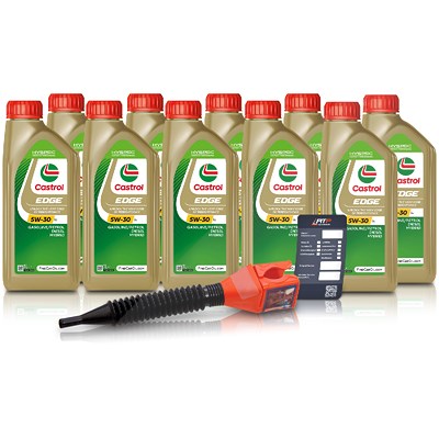 Castrol 10x 1 L EDGE 5W-30 LL + Ölwechsel-Anhänger + Einfülltrichter [Hersteller-Nr. 15665F] von Castrol