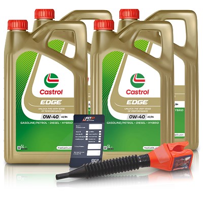 Castrol 20 L EDGE 0W-40 A3/B4 + Ölwechsel-Anhänger + Einfülltrichter [Hersteller-Nr. 15337F] von Castrol