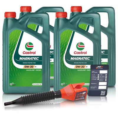 Castrol 20 L Magnatec 0W-30 C2 + Ölwechsel-Anhänger + Einfülltrichter [Hersteller-Nr. 15F286] von Castrol