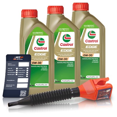 Castrol 3x 1 L EDGE 0W-30 + Ölwechsel-Anhänger + Einfülltrichter [Hersteller-Nr. 1533F3] von Castrol