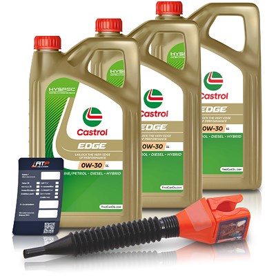 Castrol 3x 5 L EDGE 0W-30 LL + Ölwechsel-Anhänger + Einfülltrichter von Castrol