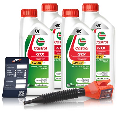 Castrol 4x 1 L GTX 5W-30 RN17 + Ölwechsel-Anhänger + Einfülltrichter [Hersteller-Nr. 15CC2F] von Castrol