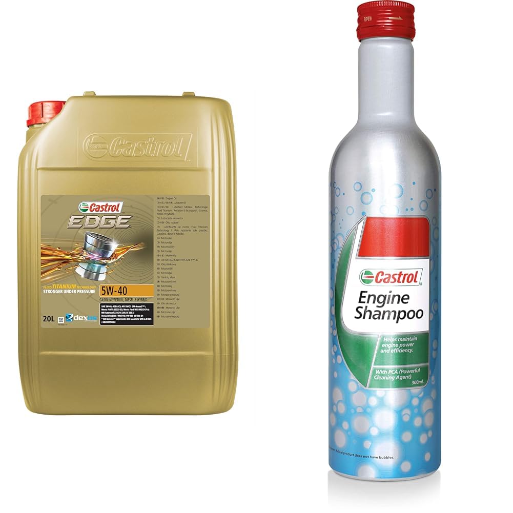 Castrol Bundle | Castrol EDGE 5W-40 Motoröl, 20L + Castrol Engine Shampoo, 300 ml von Castrol