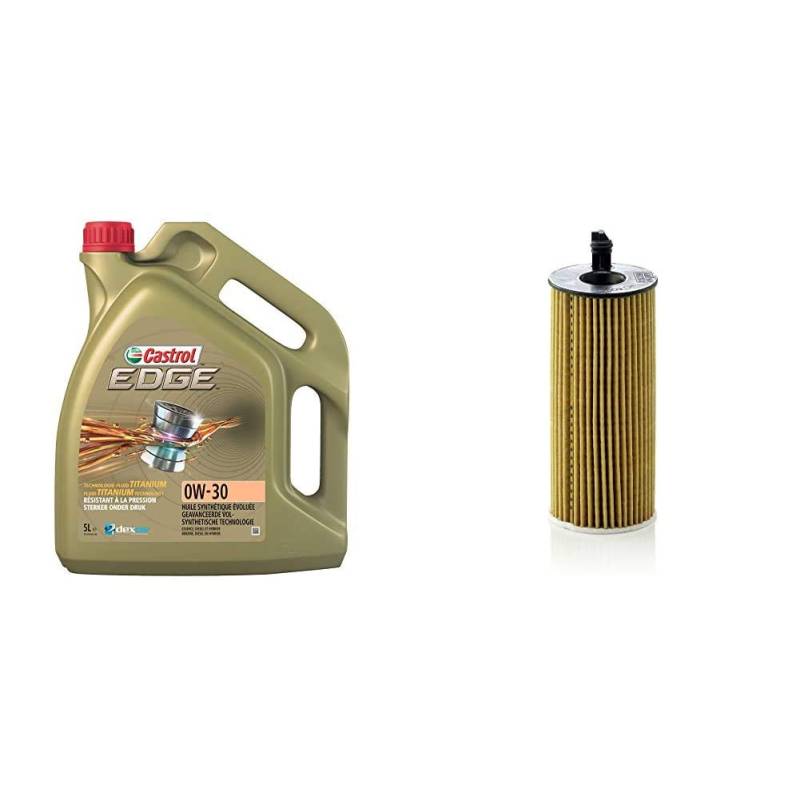 Castrol EDGE 0W-30 Motorenöl 5L + Mann Filter Ölfilter HU 6004 X - Ölfilter Satz mit Dichtung/Dichtungssatz - Für PKW von Castrol