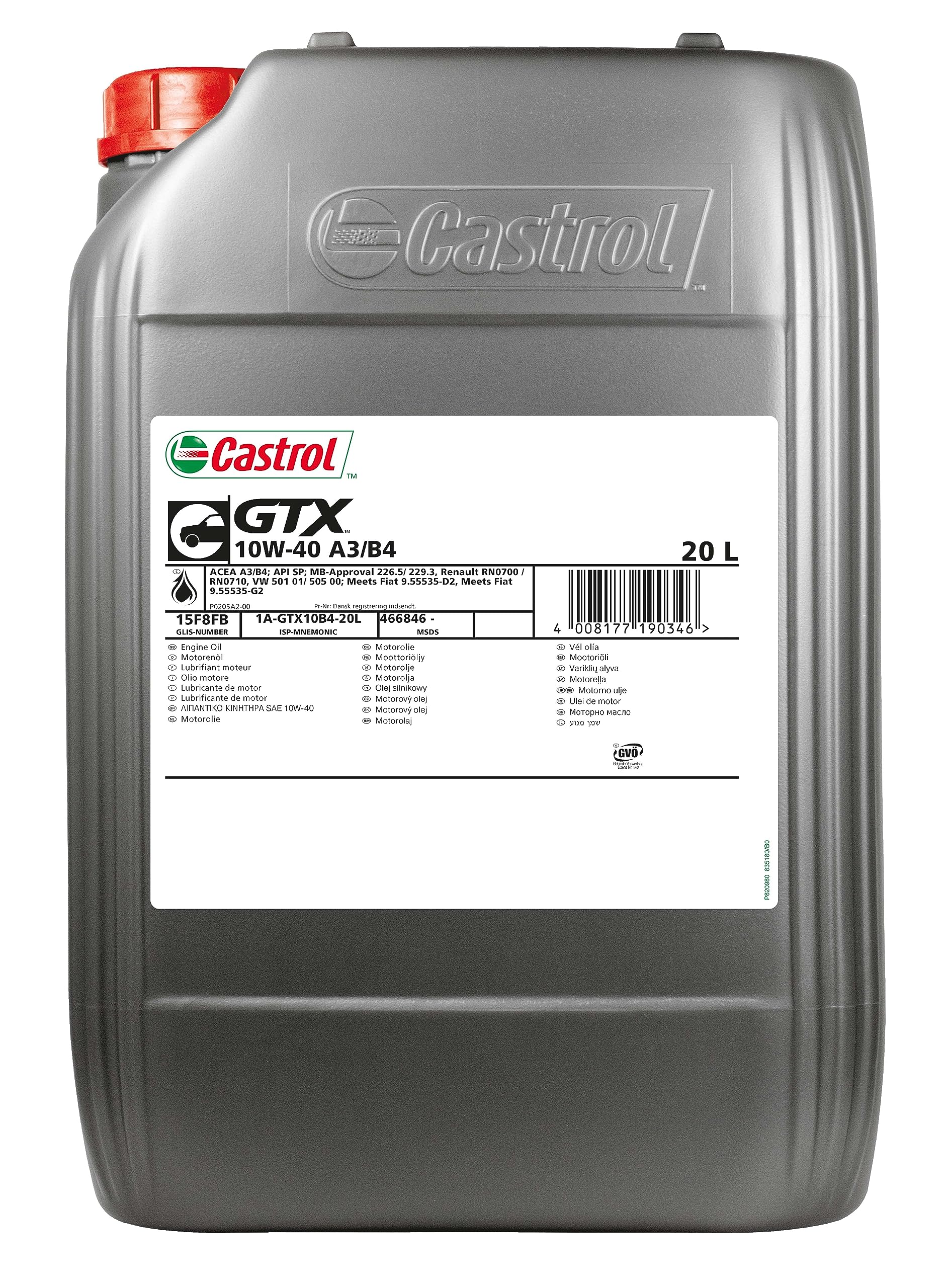 Castrol GTX 10W-40 A3/B4 Motoröl, 20L von Castrol