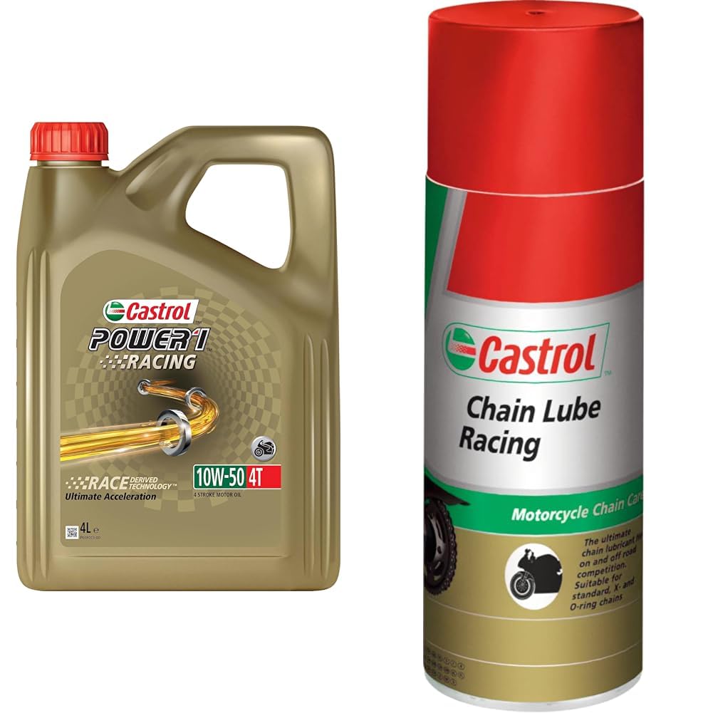 Castrol Bundle | Castrol POWER1 RACING 4T 10W-50 4-Takt Motoröl, 4L + Castrol Chain Lube Racing Hochleistungskettenspray, 400 ML von Castrol