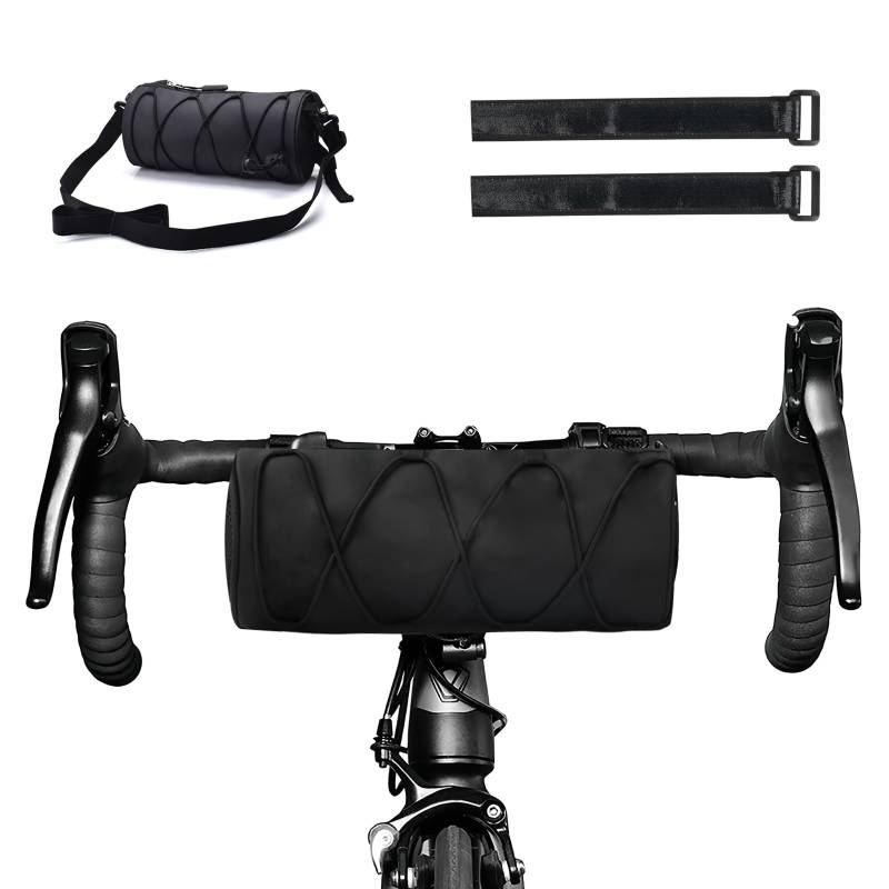 Catime Lenkertasche Fahrrad 2.4L, 24x10 cm Lenker Fahrradtasche Wasserdicht, Satteltaschen für E-Bike Rennrad, Multifunktionale Aufbewahrungstasche für Lenker mit Schultergurt (Schwarz) von Catime