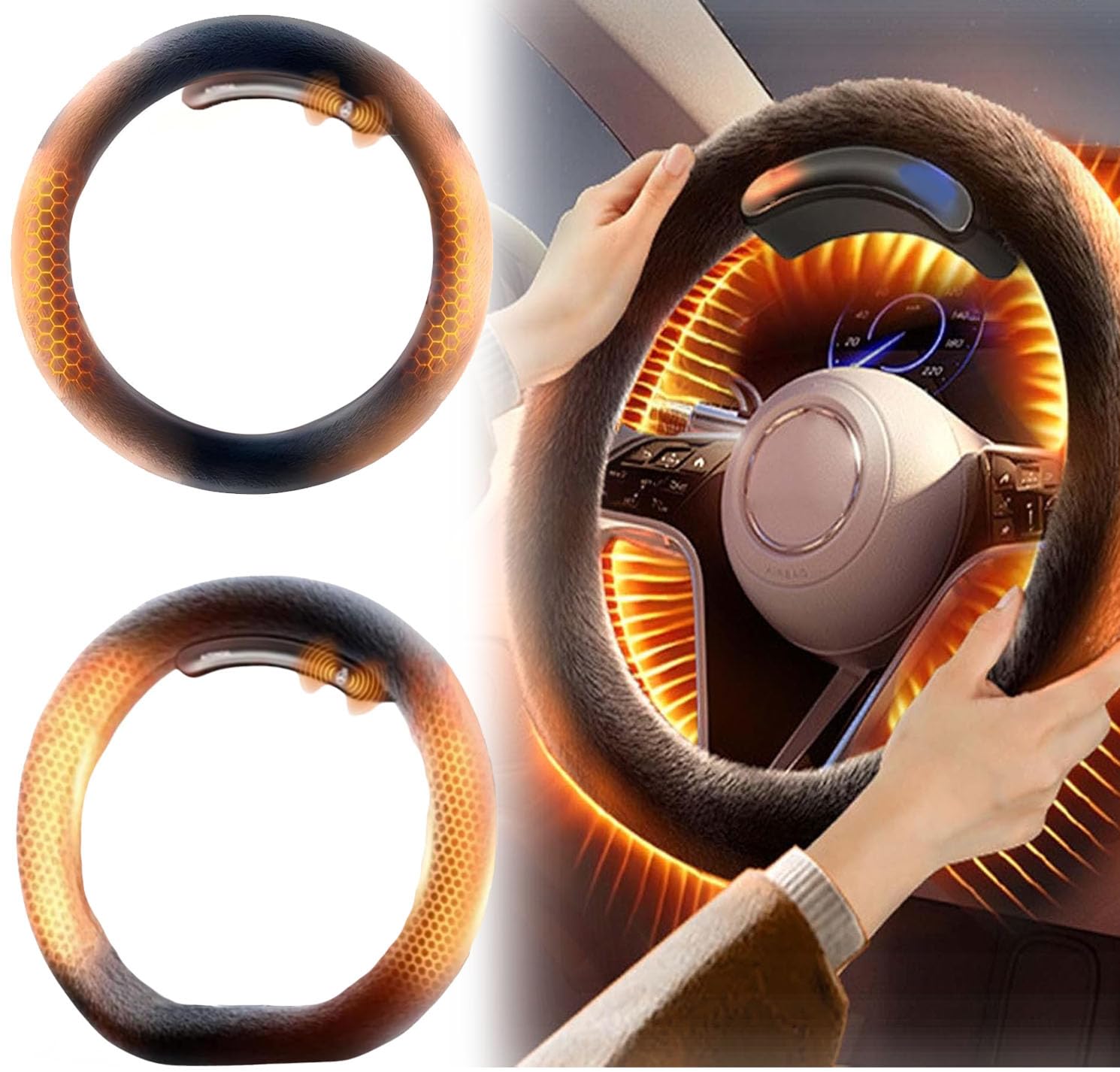 Heated Steering Wheel Cover Wireless Rechargeable, 15 Inch Steering Wheel Cover, Steering Wheel Warmer, Steering Wheel Heater, Steering Wheel Heater Wireless for Car (D Shaped) von Cautorsy