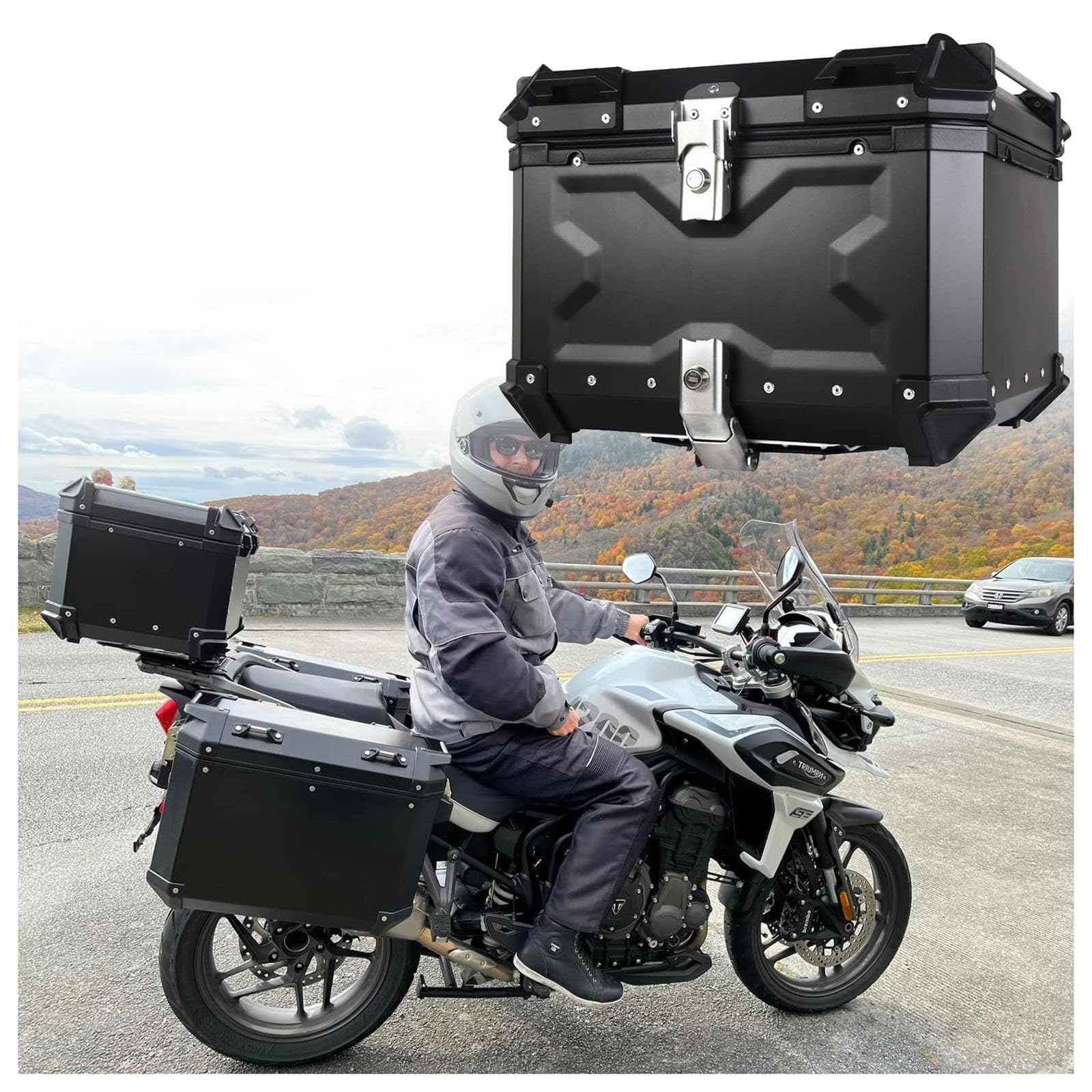 Aluminium Topcase, Top Case Roller Koffer Haltbar Motorradkoffer Motorrad-Heckkasten Helmkoffer Universelle Befestigungshalterung Große Kapazität 45L (Color : Schwarz, Size : 45L) von CcacHe