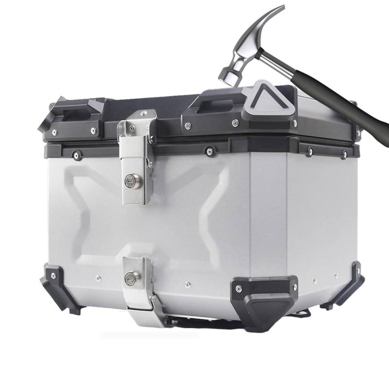 Aluminium Topcase 45L 55L 65L 80L 100L Haltbar Motorrad-Heckkasten Universelle Motorradkoffer Top Case Roller Koffer Mit Rückenlehne, Helmkoffer Für Roller Fahrradbox (Color : Silber, Size : 100L Mo von CcacHe