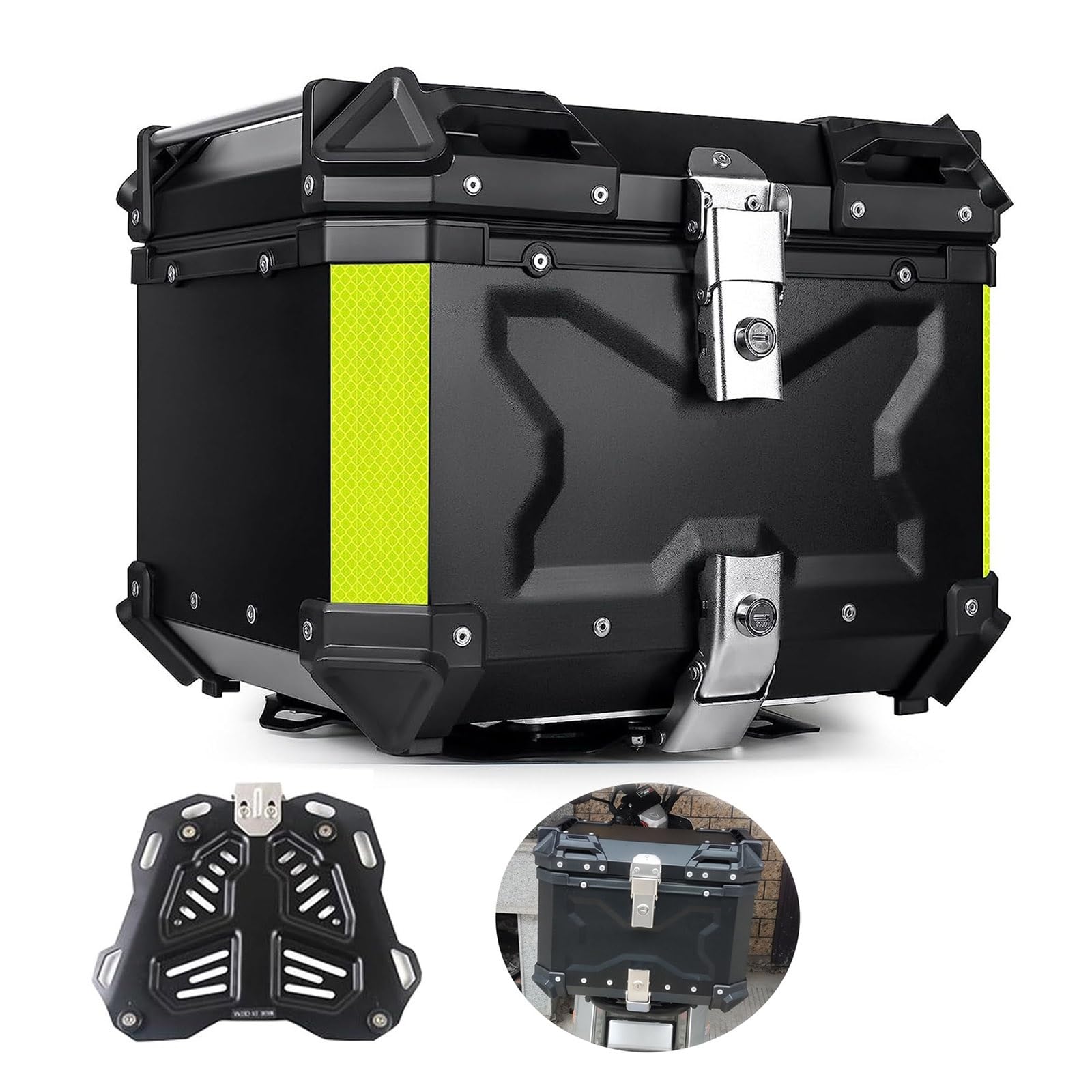 Motorrad Topcase Alu Reisen Motorradkoffer Helmkoffer Wasserdicht Top Case Gepäckträger Koffer 45L 55L 65L 80L 100L Heckkasten Aufbewahrungsbox Für Roller, Mofa, Quad, Mit Platte (Color : Black, Siz von CcacHe