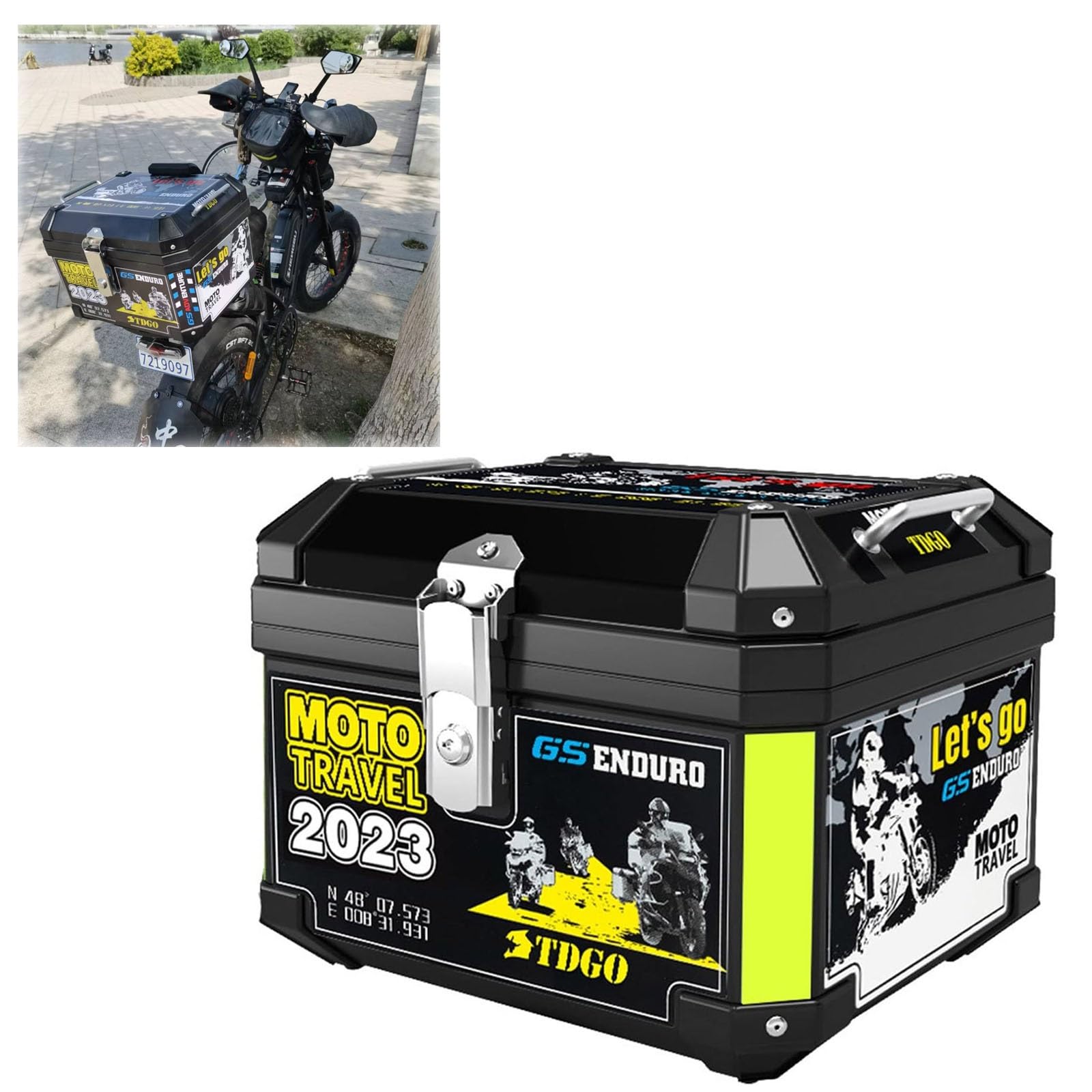 Topcase Motorradkoffer Passend Für 2 Helme, Top Case Roller Koffer Wasserdicht 45L/57L Helmkoffer Motorrad Heckbox Für Roller, Motorrad, Mofa & Quad, Mit Sicherheitsschloss ( Size : 45L Motorcycle Tru von CcacHe