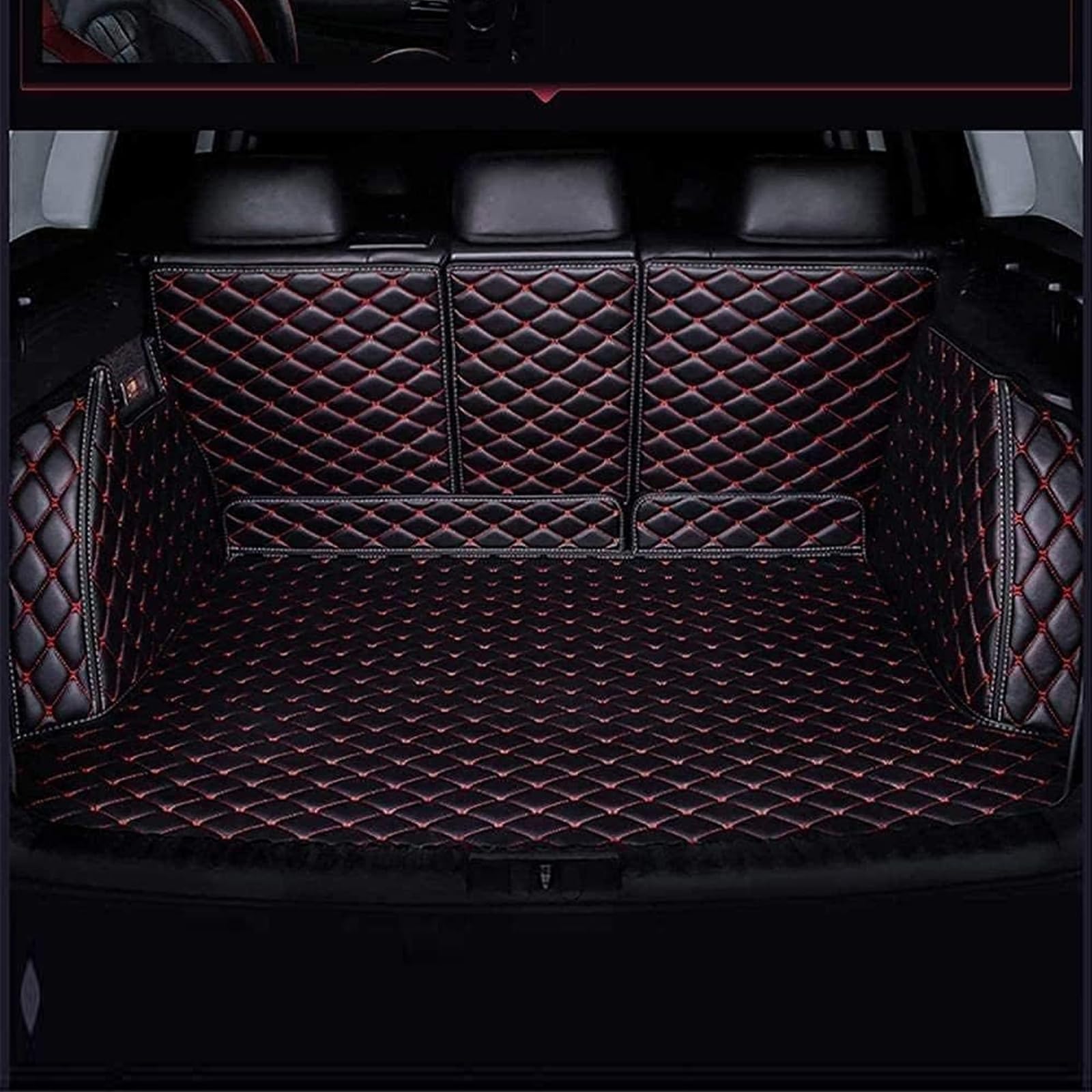 VollstäNdige Einkreisung Leder Kofferraummatte FüR Audi Q7 4L (5-seat) 2005–2015, Cargo Kofferraumwanne Antirutschmatte Schutzmatte Kratzfest Teppiche Interieur Car ZubehöR,C/Black-red von CcacHe