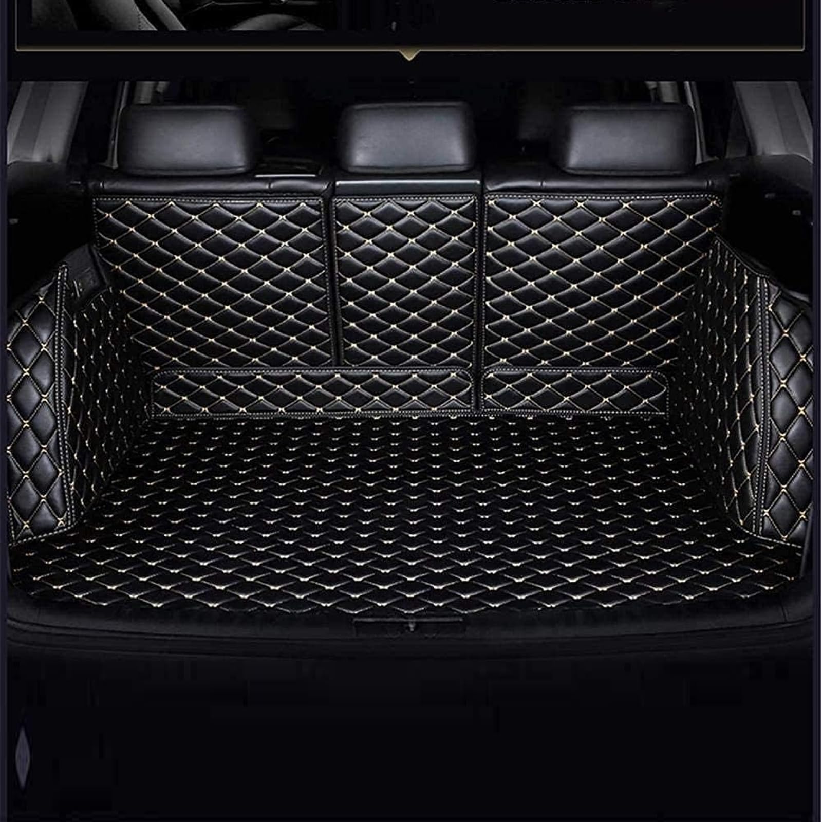 VollstäNdige Einkreisung Leder Kofferraummatte FüR BMW X7 7 Seats 2019-2023, Cargo Kofferraumwanne Antirutschmatte Schutzmatte Kratzfest Teppiche Interieur Car ZubehöR,D/Black-beige von CcacHe
