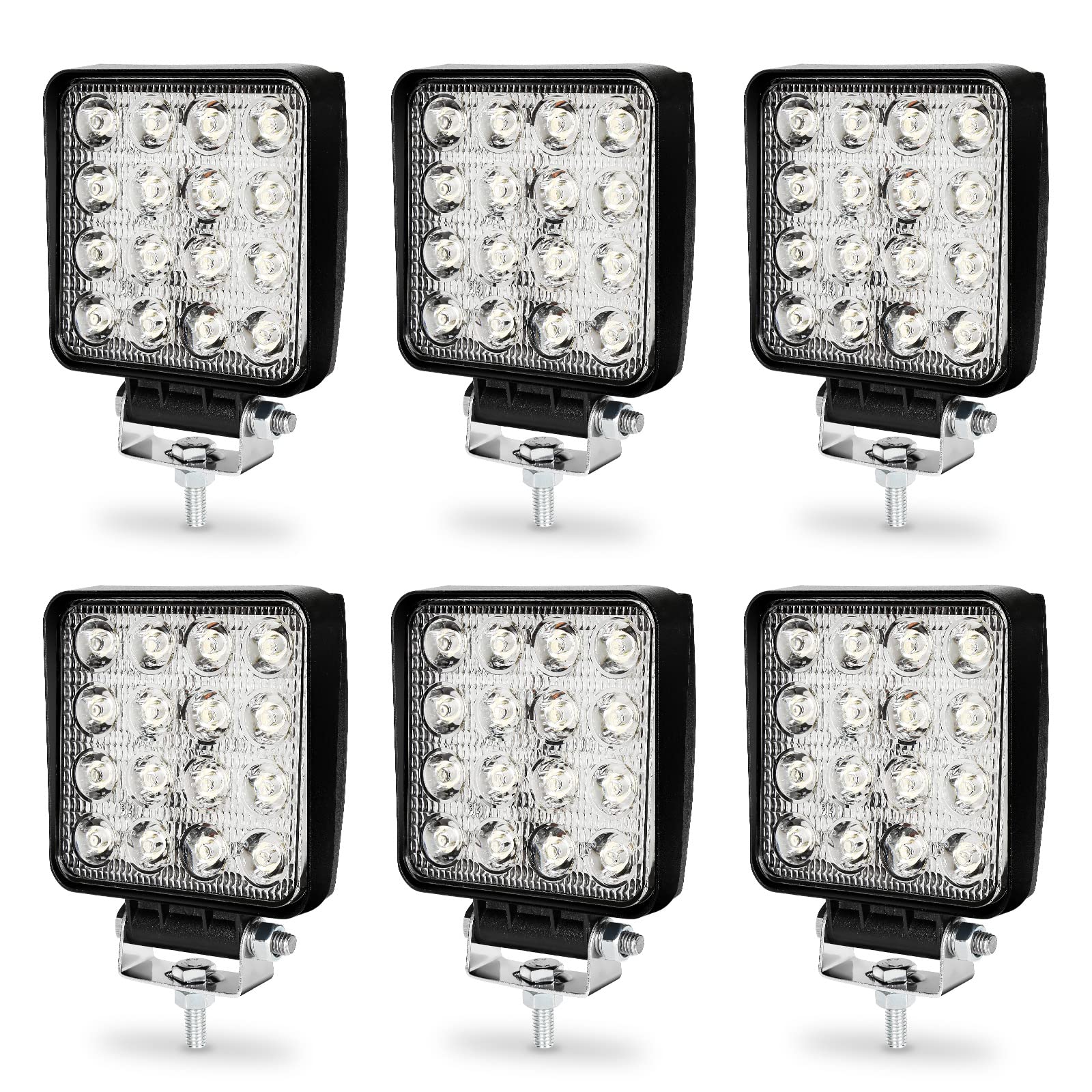 Cecaylie 6 Stück LED Zusatzscheinwerfer 48W, wasserdichte LED Arbeitsscheinwerfer 12V/24V für Trecker, Baustellen, Bagger von Cecaylie