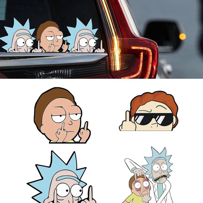 Ceeyoll 4 Stücke Reflektierende Rick and Morty Aufkleber,Auto Aufkleber, Anime Deko Cartoon Aufkleber für Auto, Lustig Wasserfeste Anime Sticker AutoGeeignet für Auto,Motorrad,Kühlschrank,Computer. von Ceeyoll