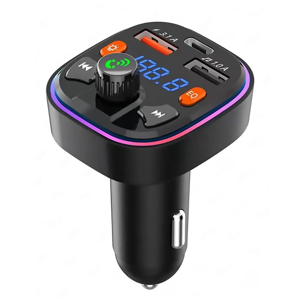 Celabie Bluetooth-FM-Transmitter für das Auto – Dualer USB-Anschluss und Typ-C-PD-Autoladegerät, 7-Farben-LED-Hintergrundbeleuchtung, MP3-Musikplayer, Einfache Installation von Celabie