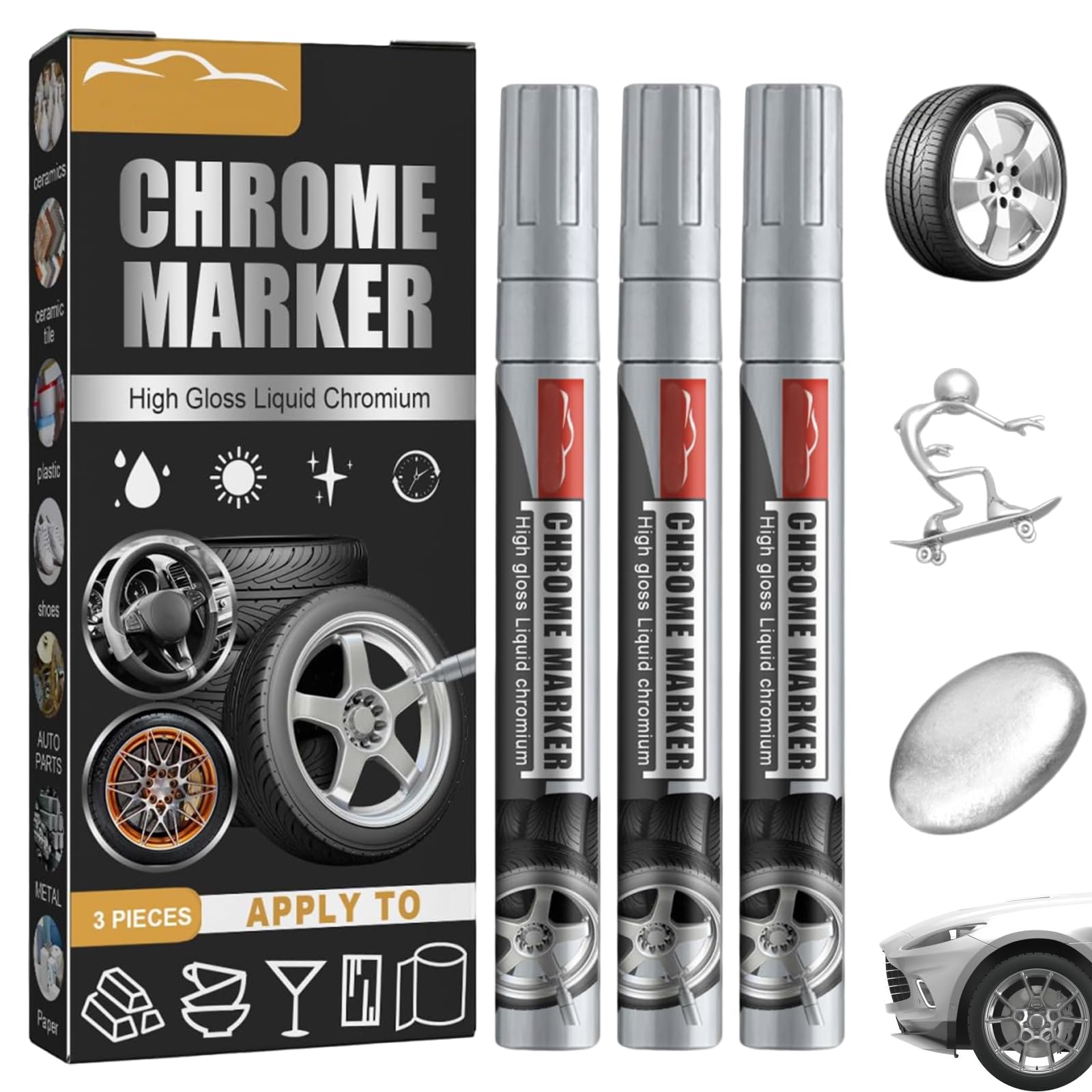 Celiodd Lackstift Silber Auto Ideal für Auto Kratzer Lackstift Auto Geeignet für Reifen, Dächer, Türen und Stoßstangen,Lackstift Silber Metallic Schnelle und Einfache Reparaturlösun von Celiodd