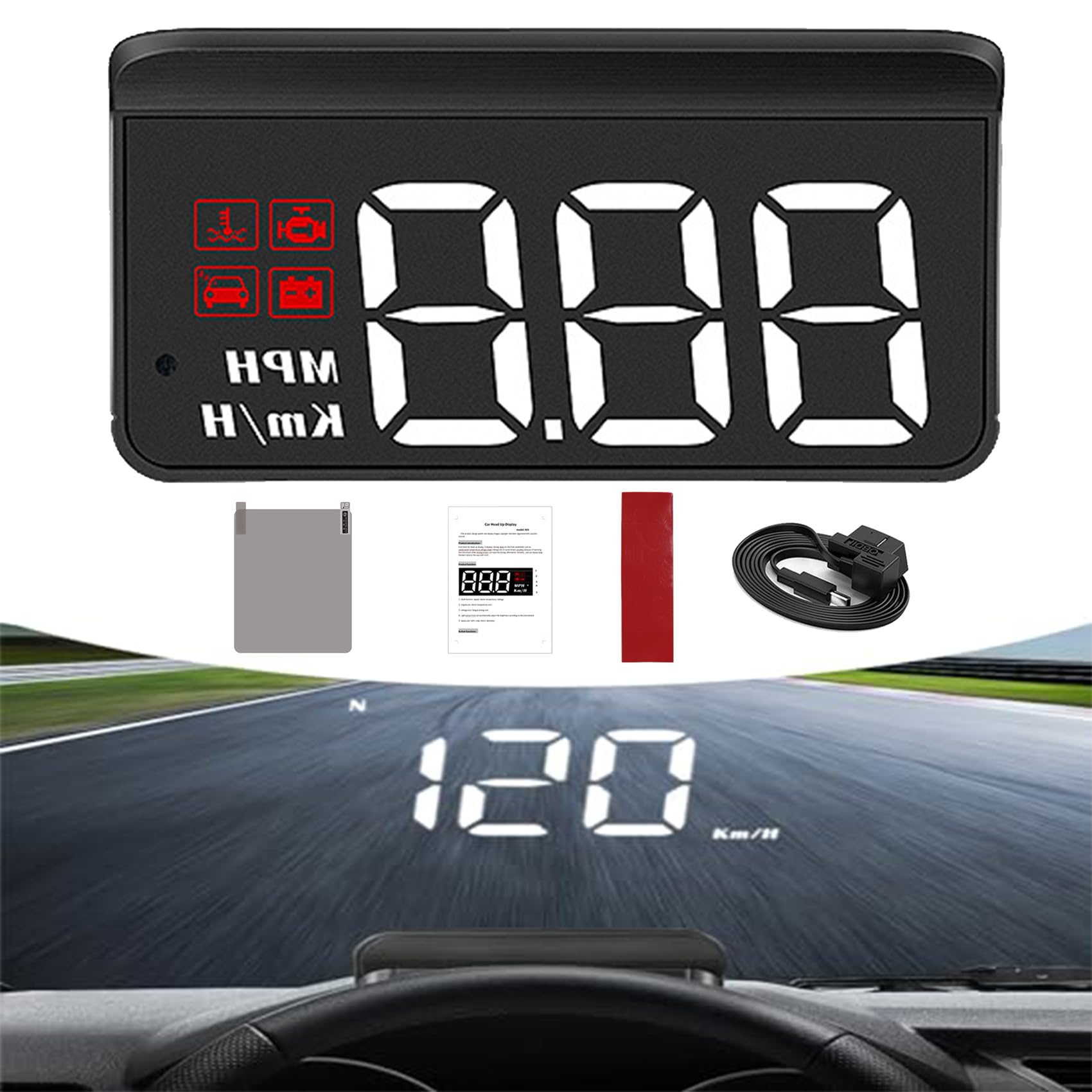 HUDuck Pro, HUDuck Display, HUDuck Pro Para Carros, Head Up Display for Car HUDuck Pro, 3.7 In HD Display 200 + Speed, OBD Interface Power Supply von Cemssitu