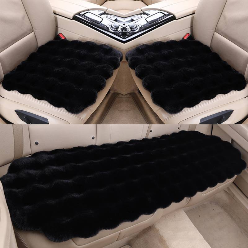 Luxury Thickened Plush Car Seat Cushion Set, Car Seat Covers Front Seats ＆ Back Seats, Non-Slip Car Seat Protector, Seat Covers for Cars SUV Truck Winter (Black,3 Pack-Front+Back Seats) von Cemssitu